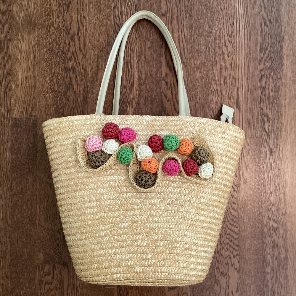 Down East Fabulous Woven Straw Beach Summer Travel Tote Bag Purse Colorful